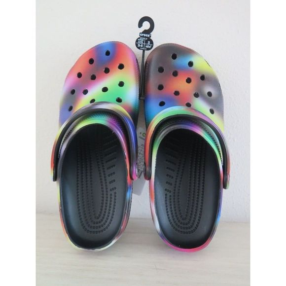 CROCS 207556-0C4 Men's Sz 7 Women's Sz 9 Black/Multi Classic Solarized Clogs - Picture 2 of 4